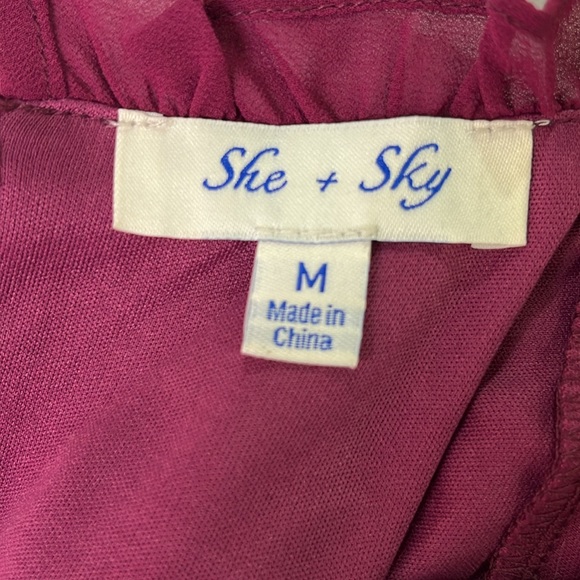 She + Sky Magenta Long Sleeve Mini Dress Sheer With Lining Women’s Size Medium - Picture 7 of 9